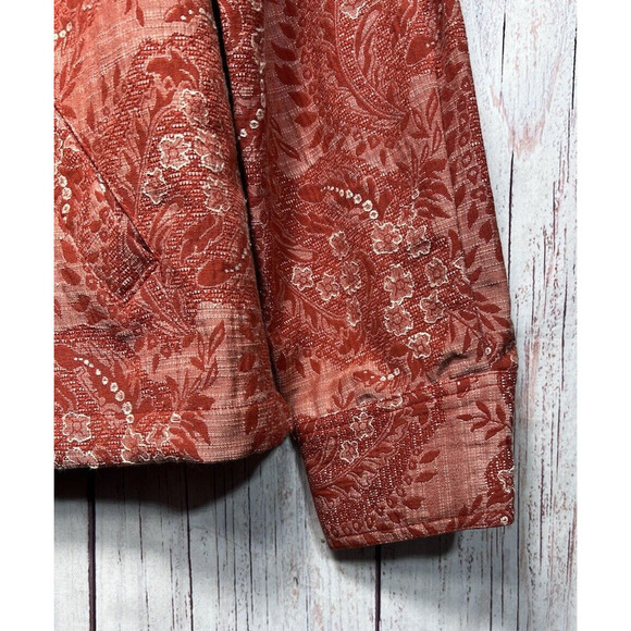 J Bee Womens Shirt Jacket Embroidered Long Sleeve Button Up Orange Salmon XL - Picture 4 of 8